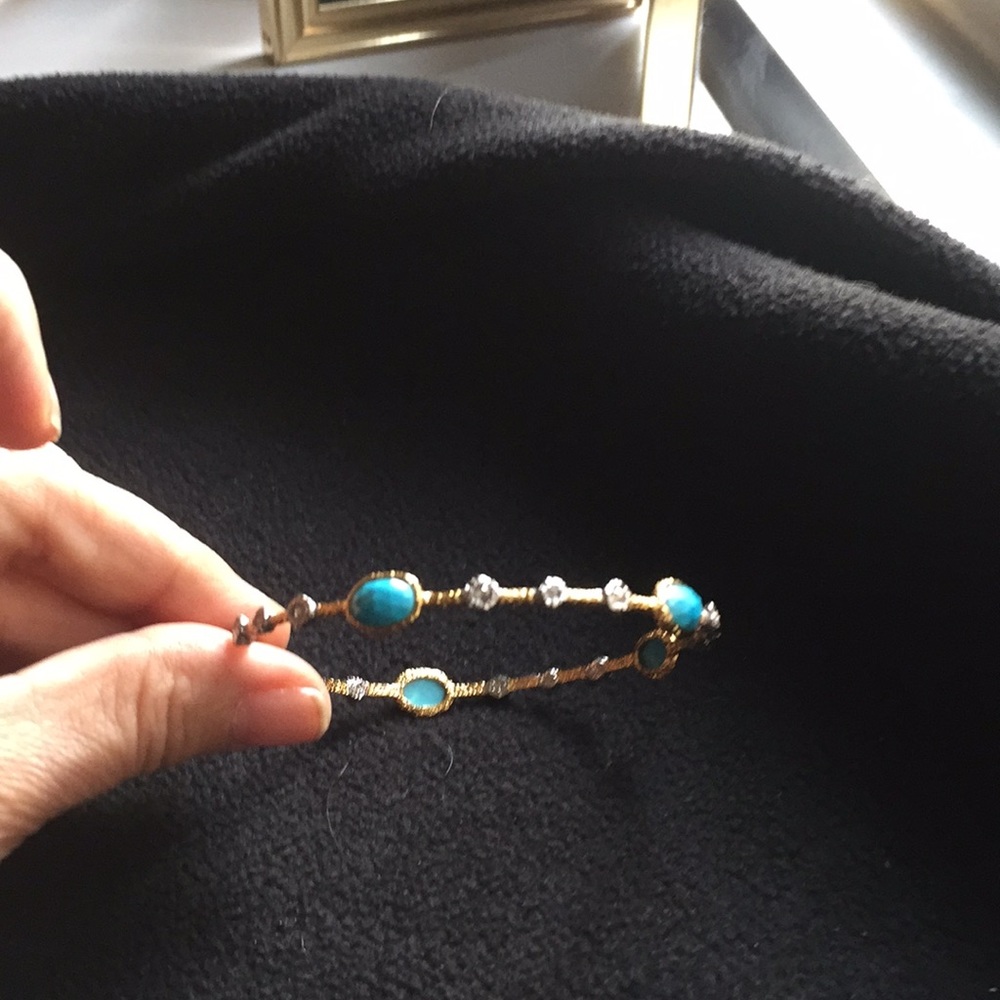 Gold, turquoise and diamond bangle bracelet